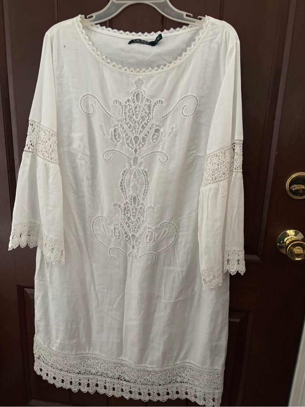 Ralph Lauren White Lace-Trim Midi Dress